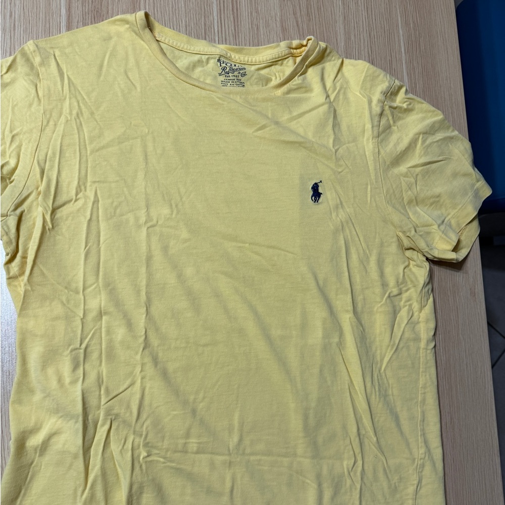 Men’s yellow Ralph Lauren, custom fit large v neck T-shirt.